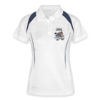 Chaos im Heimtraining-Bär - Frauen Polo atmungsaktiv - Weiß/Navy - Vorne