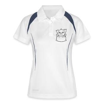 Schweinchen im Sack - Frauen Polo atmungsaktiv - Weiß/Navy - Vorne