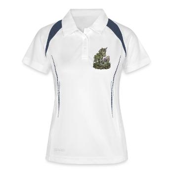 Lustiges Stein-Einhorn-Statuen-Moos-Fantasy-Design - Frauen Polo atmungsaktiv - Weiß/Navy - Vorne