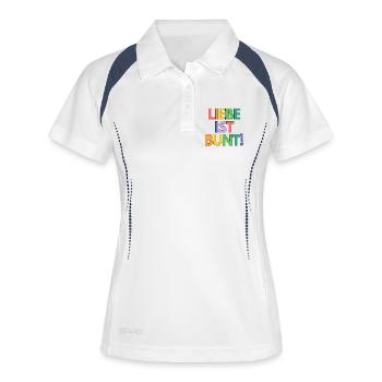 Liebe ist bunt Regenbogen Typo - Frauen Polo atmungsaktiv - Weiß/Navy - Vorne