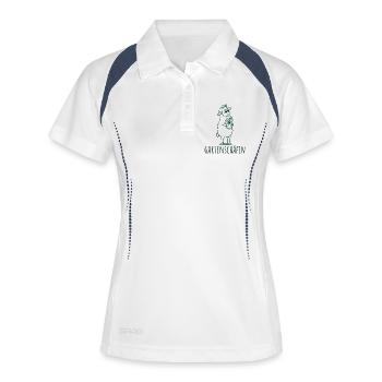 Gartenschäfin Schaf mit Pflanze Gärtnerin - Frauen Polo atmungsaktiv - Weiß/Navy - Vorne