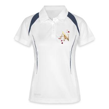 Goldenes AN Initialen mit Rosenblüten - Frauen Polo atmungsaktiv - Weiß/Navy - Vorne
