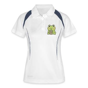 Süßer Kawaii-Frosch trinkt Bubble Tea Aufkleber - Frauen Polo atmungsaktiv - Weiß/Navy - Vorne