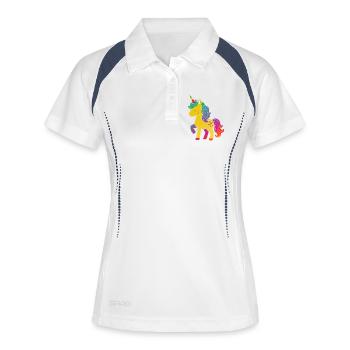 Regenbogen Einhorn Cartoon Design - Frauen Polo atmungsaktiv - Weiß/Navy - Vorne