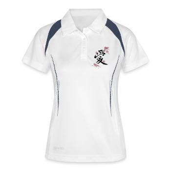 Japanisches Kanji Liebe mit Kirschblüten Sakura - Frauen Polo atmungsaktiv - Weiß/Navy - Vorne