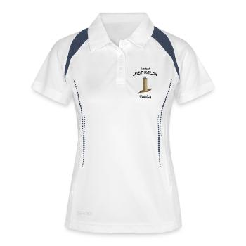 Terschelling, Just Relax , Niederländische Nordsee - Frauen Polo atmungsaktiv - Weiß/Navy - Vorne