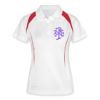Christusmonogramm - Frauen Polo atmungsaktiv - Weiß/Navy - Vorne
