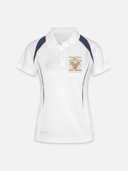 Hässlicher Weihnachtspullover - Frauen Polo atmungsaktiv - Weiß/Navy