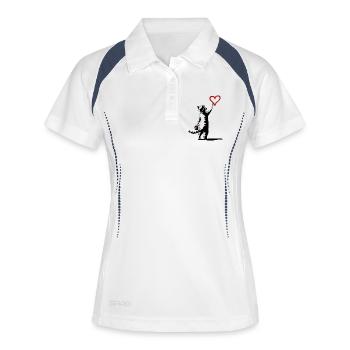 Katze malt Herz im Streetart Stil - Frauen Polo atmungsaktiv - Weiß/Navy - Vorne