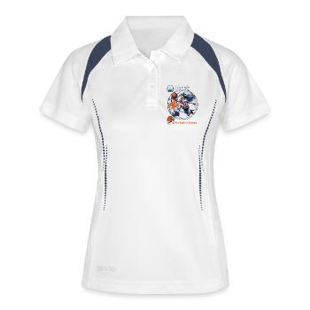Illustration dynamique de championne de basket-ball - Polo respirant Femme - blanc/marine - Devant