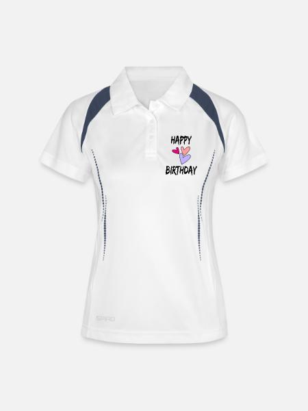 HAPPY BIRTHDAY - Polo respirant Femme - blanc/marine