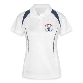Geboren, um zu rocken! Geboren, um zu rocken! # - Frauen Polo atmungsaktiv - Weiß/Navy - Vorne