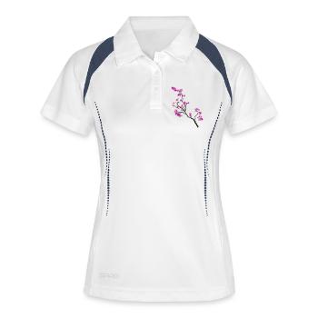 Branche de fleur de style printanier - Polo respirant Femme - blanc/marine - Devant