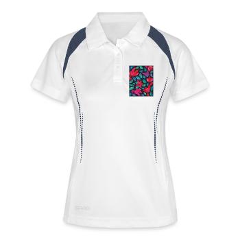 Lebendige Blumen auf dunklem Hintergrund - Frauen Polo atmungsaktiv - Weiß/Navy - Vorne