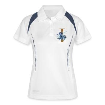 Floral I – Lettre d’or avec des fleurs - Polo respirant Femme - blanc/marine - Devant