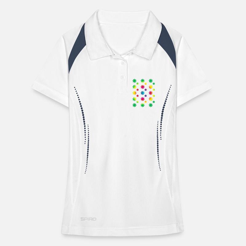colorful flowers - retro - rainbow blossoms pattern Women's Polo breathable