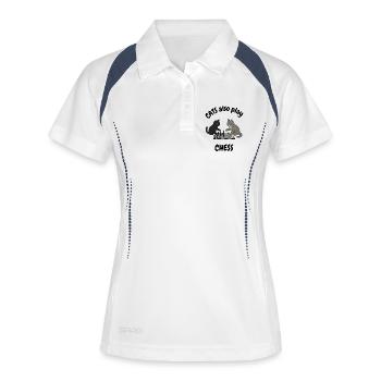 Katze spielt auch Schach - Frauen Polo atmungsaktiv - Weiß/Navy - Vorne