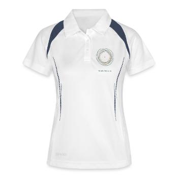 Moments de pleine conscience | Conception Flow & Calm - Polo respirant Femme - blanc/marine - Devant