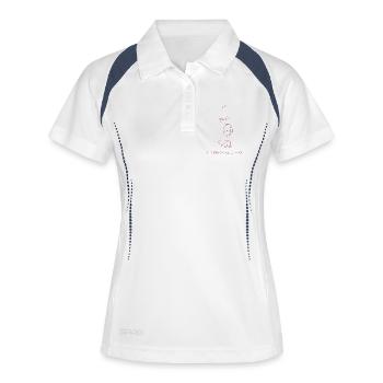 Drinks & Judging – One Line Art - Frauen Polo atmungsaktiv - Weiß/Navy - Vorne
