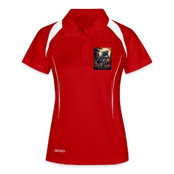 Wald Dirtbike Action Motocross - Frauen Polo atmungsaktiv - Weiß/Navy - Vorne