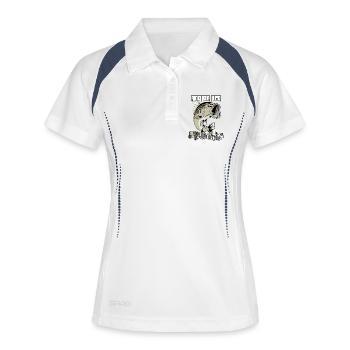 Anglerleben | Hook Lure Lebensschleife - Frauen Polo atmungsaktiv - Weiß/Navy - Vorne