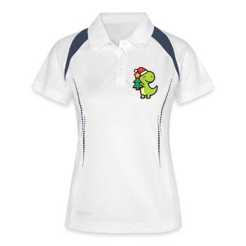 Kawaii Dino T-Rex avec sapin de Noël - Polo respirant Femme - blanc/marine - Devant