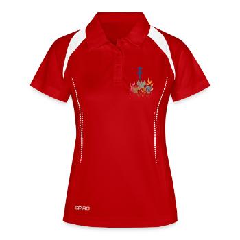 Requin au-dessus de feuilles colorées - Polo respirant Femme - blanc/marine - Devant