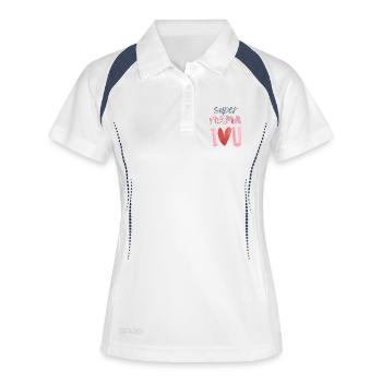 Super Mama - Herz Design - Frauen Polo atmungsaktiv - Weiß/Navy - Vorne