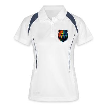 Bunte Pop-Art-Low-Poly-Bär - Frauen Polo atmungsaktiv - Weiß/Navy - Vorne