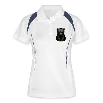 Dunkler Bärenjunge im Sitzen - Frauen Polo atmungsaktiv - Weiß/Navy - Vorne