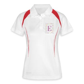 Monogramm E mit Frühlingsblüten - Frauen Polo atmungsaktiv - Weiß/Navy - Vorne