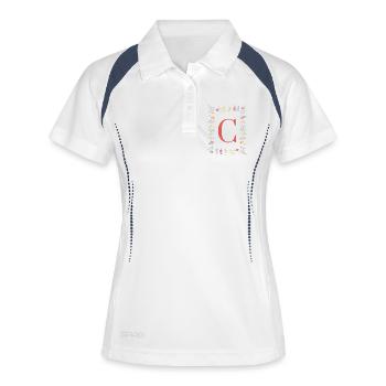 Florale Initialen "C", Buchstaben Monogramm  - Frauen Polo atmungsaktiv - Weiß/Navy - Vorne