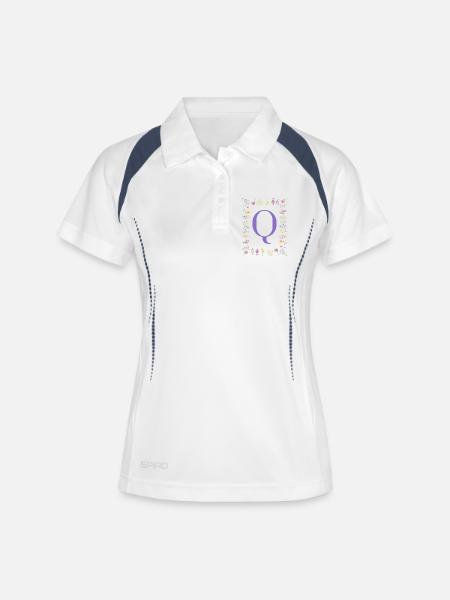 Monogram "Q", floral initials - Women's Polo breathable - white/navy