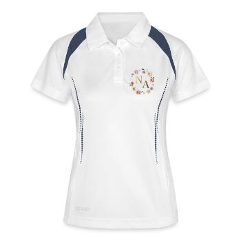 Goldene NA Blütenkranz - Frauen Polo atmungsaktiv - Weiß/Navy - Vorne