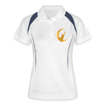 Goldener Halbmond mit einer Katze - Frauen Polo atmungsaktiv - Weiß/Navy - Vorne