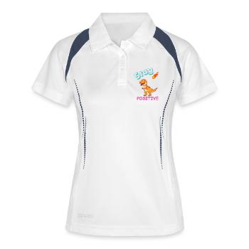 Sternenpositiver Dino-Meteor - Frauen Polo atmungsaktiv - Weiß/Navy - Vorne