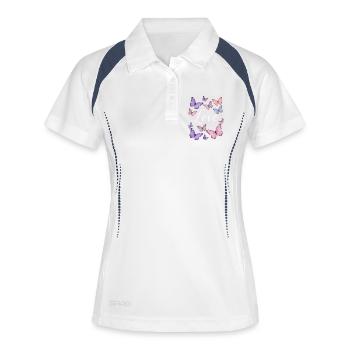Lila Liebe: Schmetterlingszauber - Frauen Polo atmungsaktiv - Weiß/Navy - Vorne