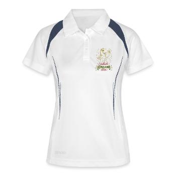 Endlich Schulkind 2026 Dino - Frauen Polo atmungsaktiv - Weiß/Navy - Vorne