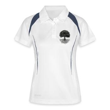 Lebensbaum mit Wurzeln – Schwarzweiß - Frauen Polo atmungsaktiv - Weiß/Navy - Vorne