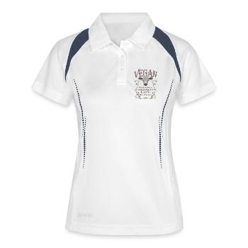 VEGAN - RESPECT LIFE - Frauen Polo atmungsaktiv - Weiß/Navy - Vorne
