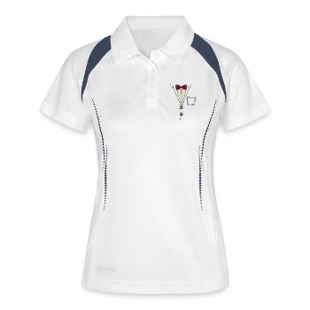 Hemd mit Fliege - Frauen Polo atmungsaktiv - Weiß/Navy - Vorne
