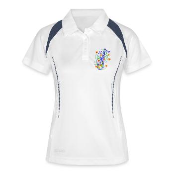 Saxophone ludique Florence Illustration - Polo respirant Femme - blanc/marine - Devant