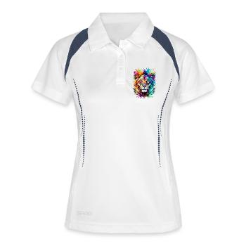 Löwe Farbenfroh - Löwenkopf - Sternzeichen Löwe - Frauen Polo atmungsaktiv - Weiß/Navy - Vorne