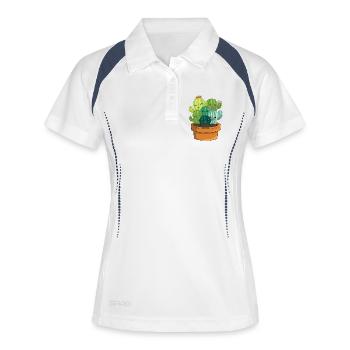 Fröhliche Kaktus Sukkulente Familie - Frauen Polo atmungsaktiv - Weiß/Navy - Vorne