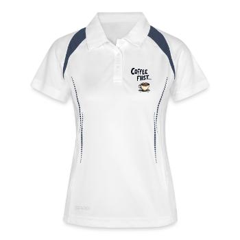 Coffee First - Frauen Polo atmungsaktiv - Weiß/Navy - Vorne