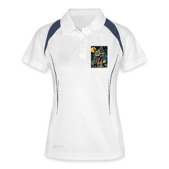 Karaoke-Katze 1 - Frauen Polo atmungsaktiv - Weiß/Navy - Vorne
