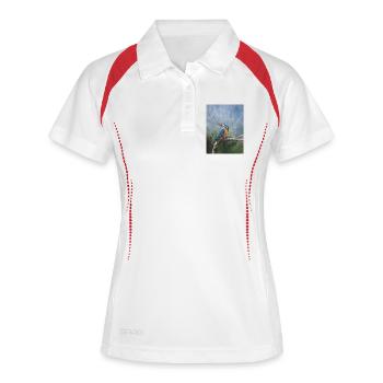 Œuvre d’art vif de martin-pêcheur sur branche - Polo respirant Femme - blanc/marine - Devant