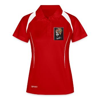 Buntes Gustave Afro Kunst Porträt - Frauen Polo atmungsaktiv - Weiß/Navy - Vorne