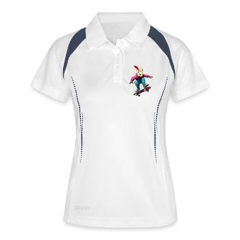 Hasen Skateboard / Skater Hase - Frauen Polo atmungsaktiv - Weiß/Navy - Vorne
