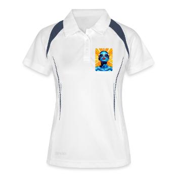 t-shirt pop art portrait illustration pin up - Polo respirant Femme - blanc/marine - Devant